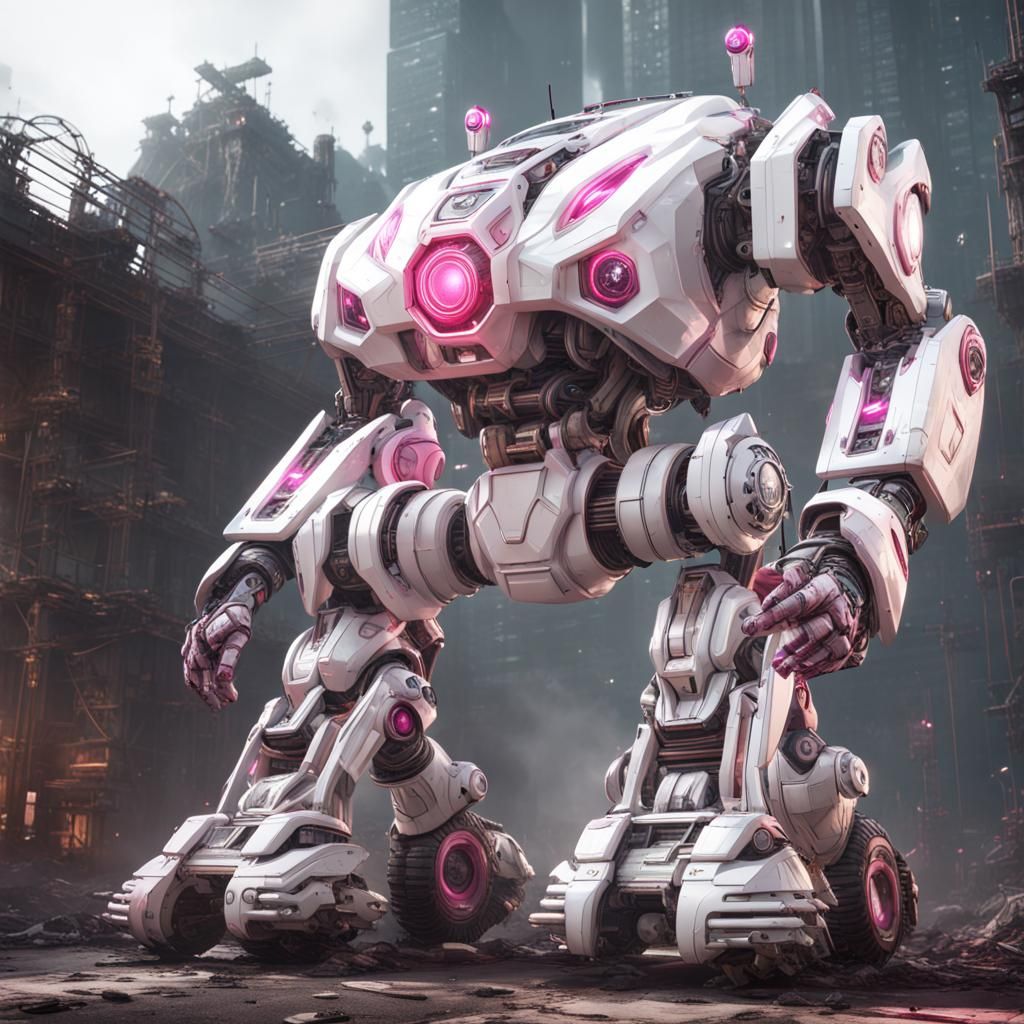 Giant White Robot with Pink Streaks: Concept Art