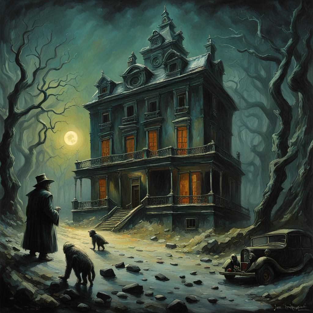 Eerie Haunted Mansion with Luminous Ghouls