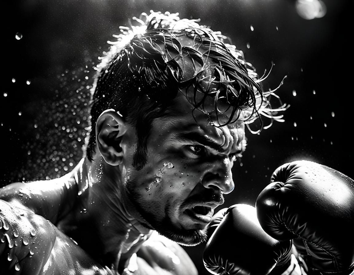 High-Contrast Boxing Match in Film Noir Style