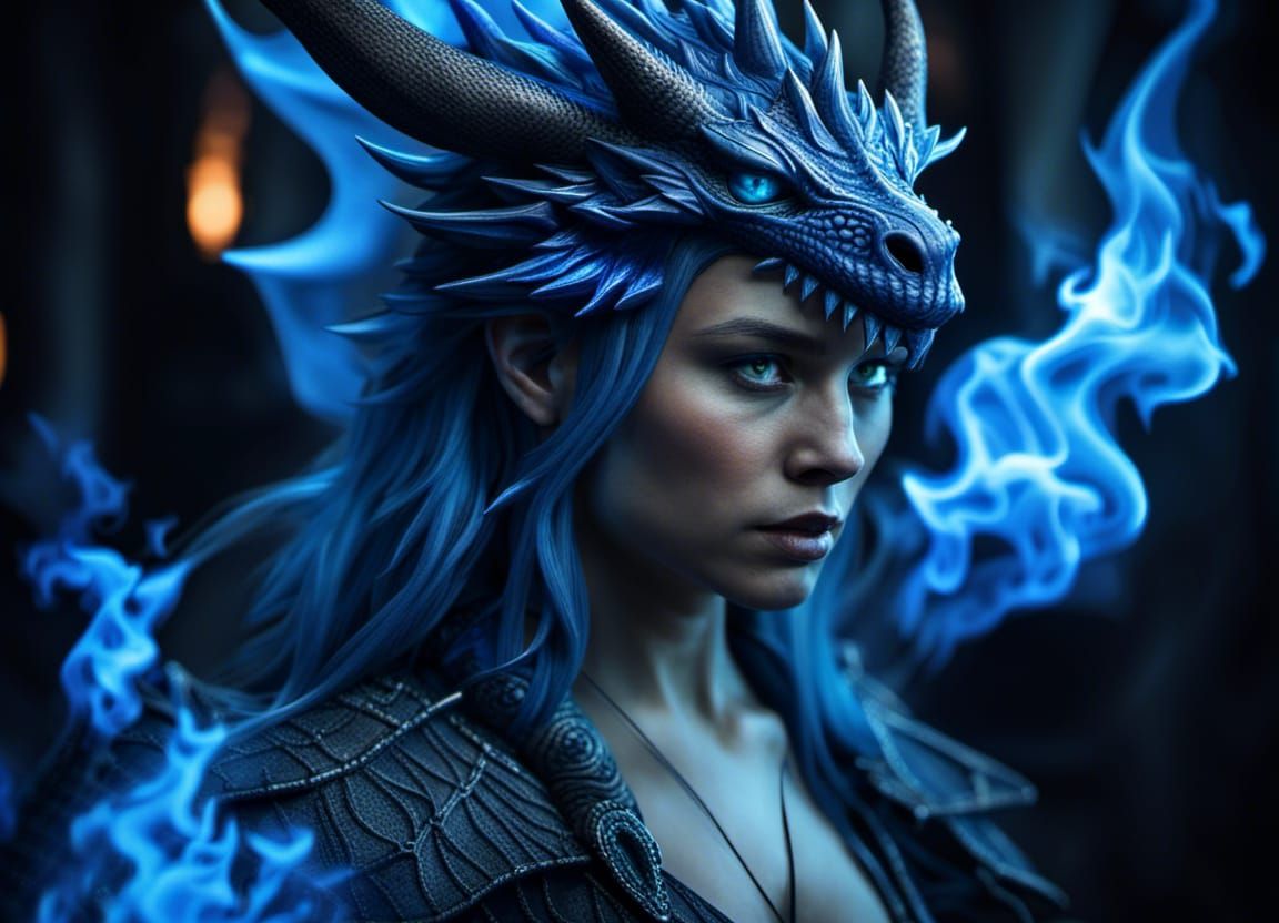 Blue Dragon Witch Enveloped in Blue Flames