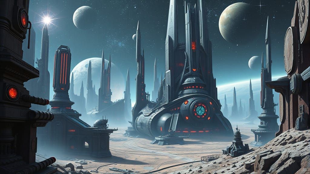 Cyberpunk Metropolis amidst Ancient Alien Ruins