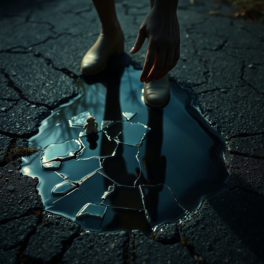 Surrealistic Reflections in Broken Asphalt