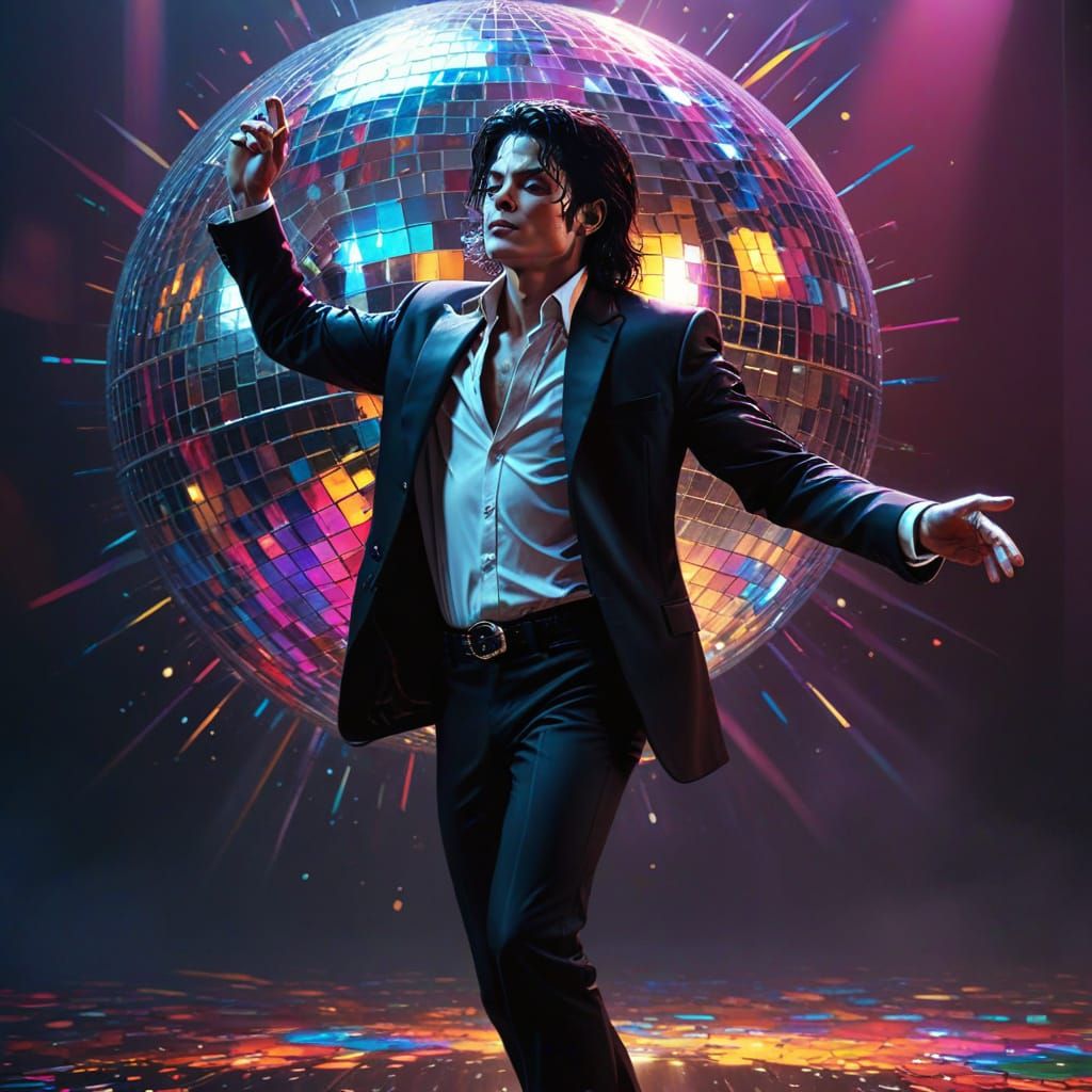 Michael Jackson Under Disco Ball in Hyperrealistic Dance Sce...