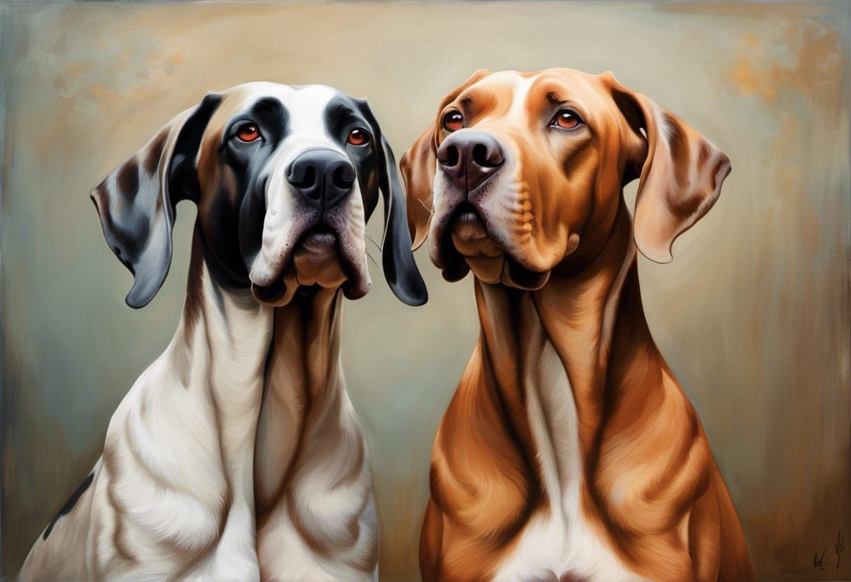 Happy Great Danes Playing in Hyperdetailed Fantasy Art