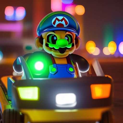 Cyborg Super Mario Races Through Neon City