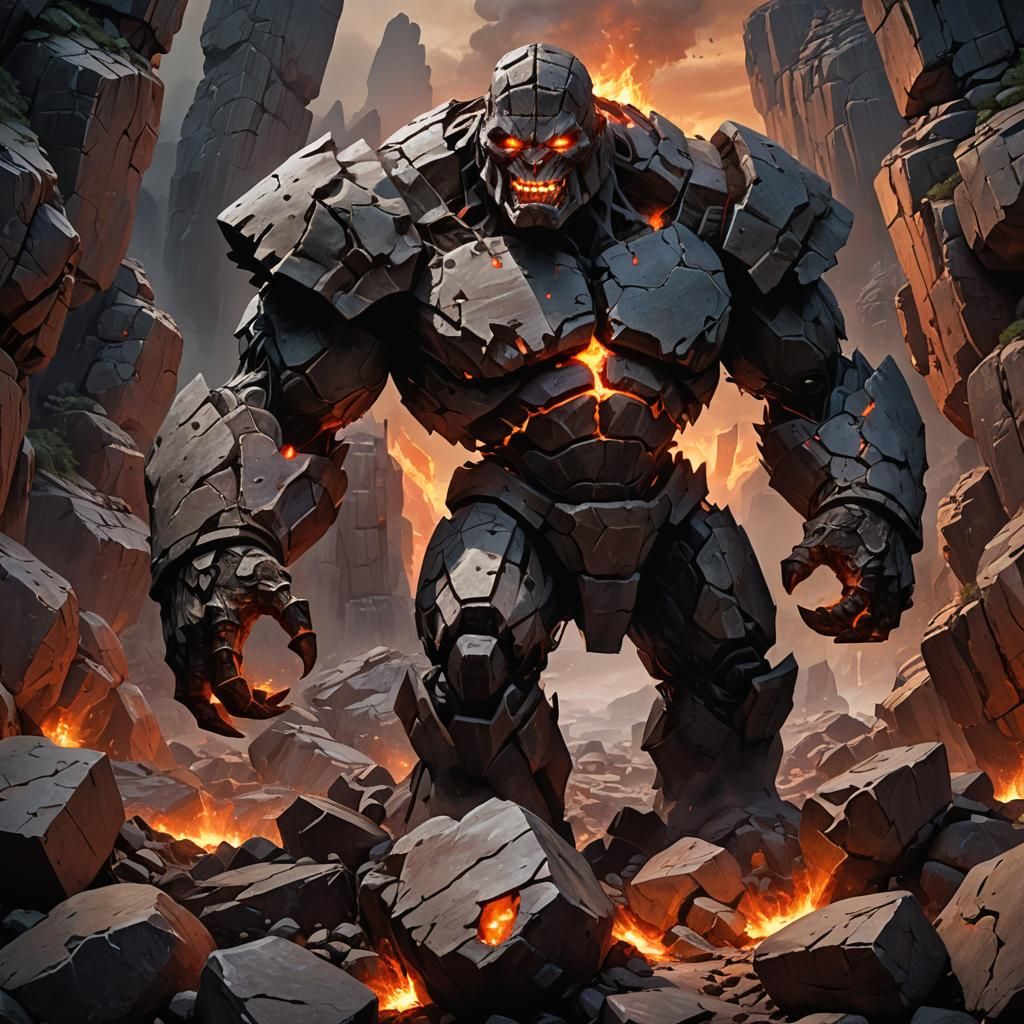 Stone Golem in Dark Fantasy Landscape