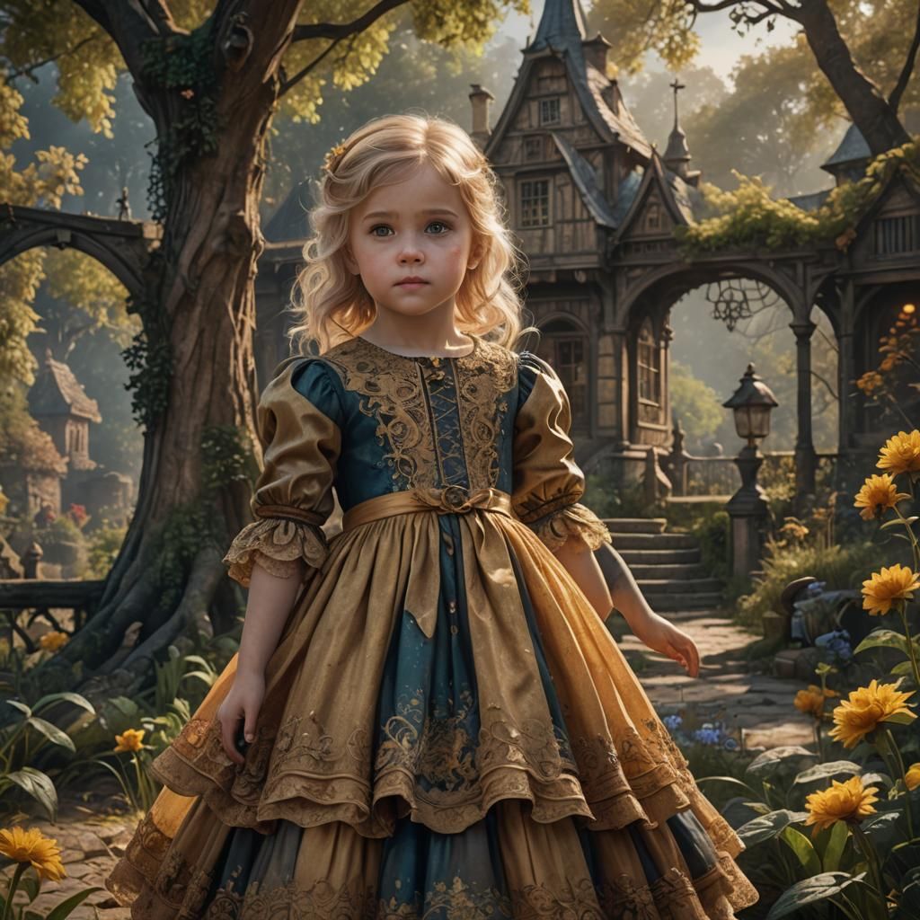 Honey Blonde Girl in 19th Century Dress