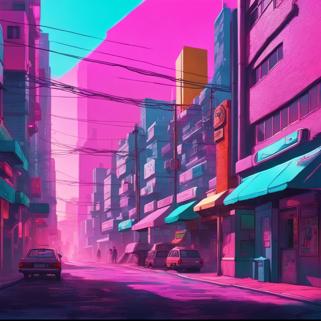Vaporwave street scene