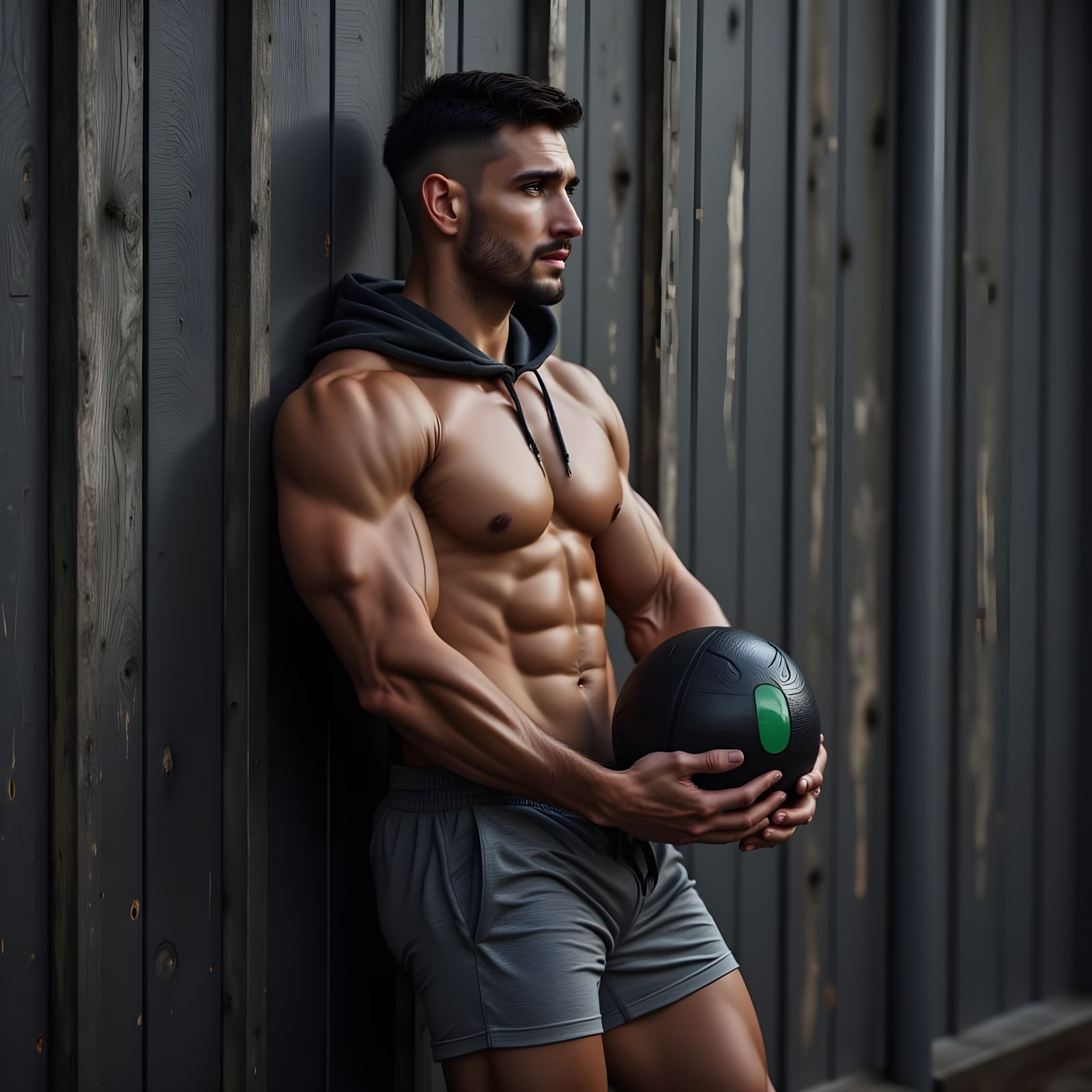 Muscular Man with Medicine Ball in Detailed Realism