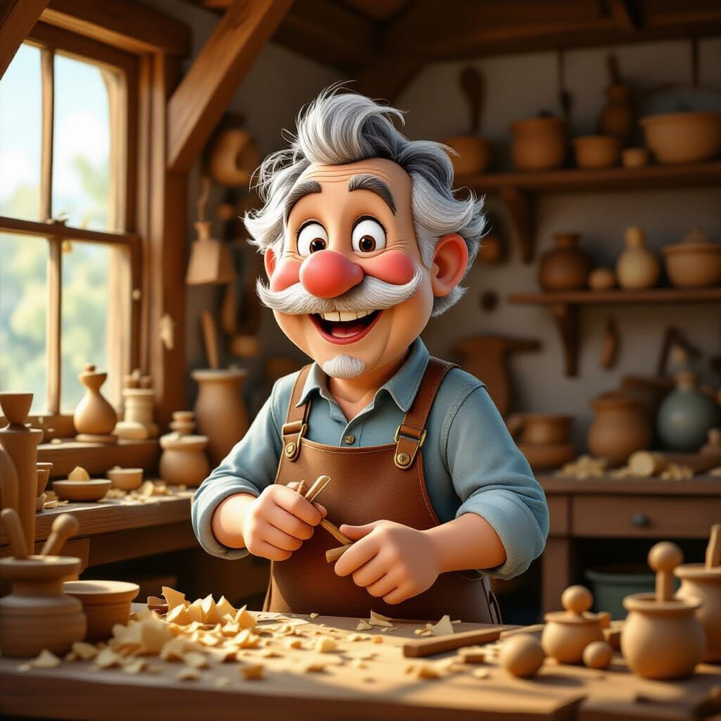 Joyful Geppetto Caricature in Whimsical Animation Style