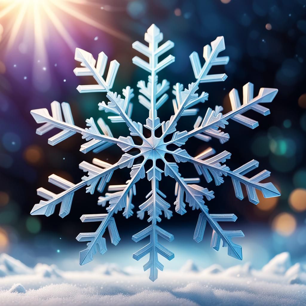 Delicate Snowflake in Iridescent Light: 3D Digital Art