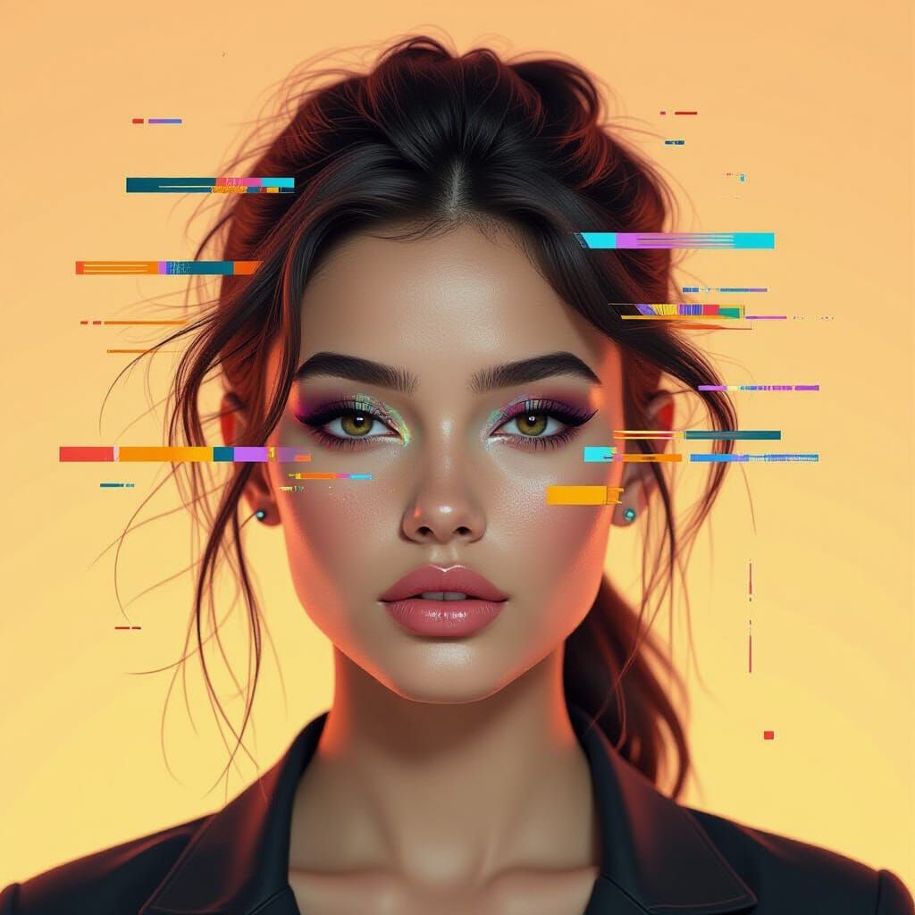 Neon Portrait with Glitch Art and Digital Effects