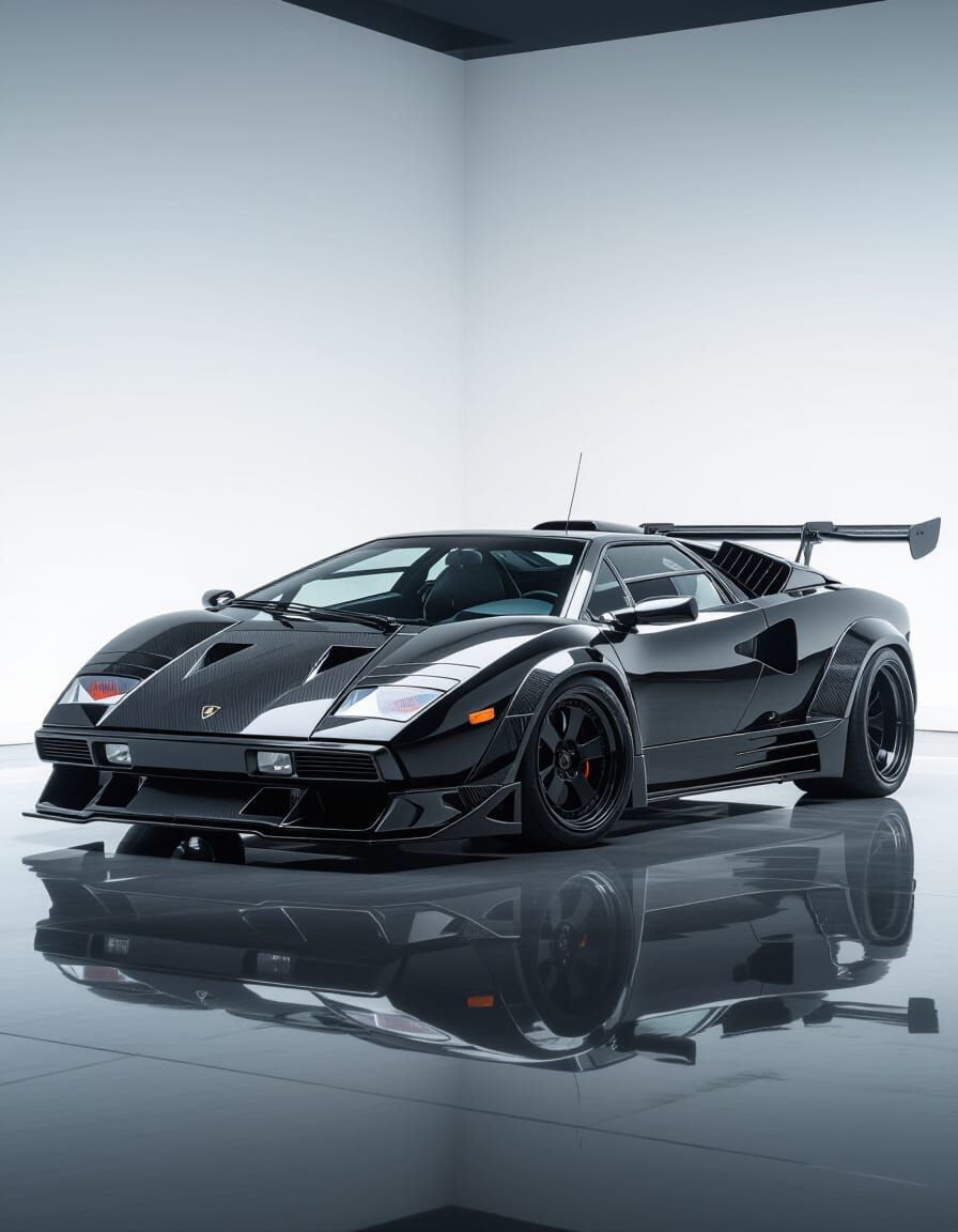 Modified Black Lamborghini Countach in Studio