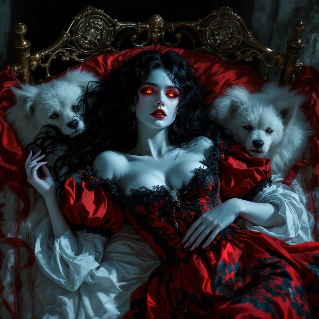 Ethereal Vampiress in Tudor Nightgown, Adorned with Triadic ...