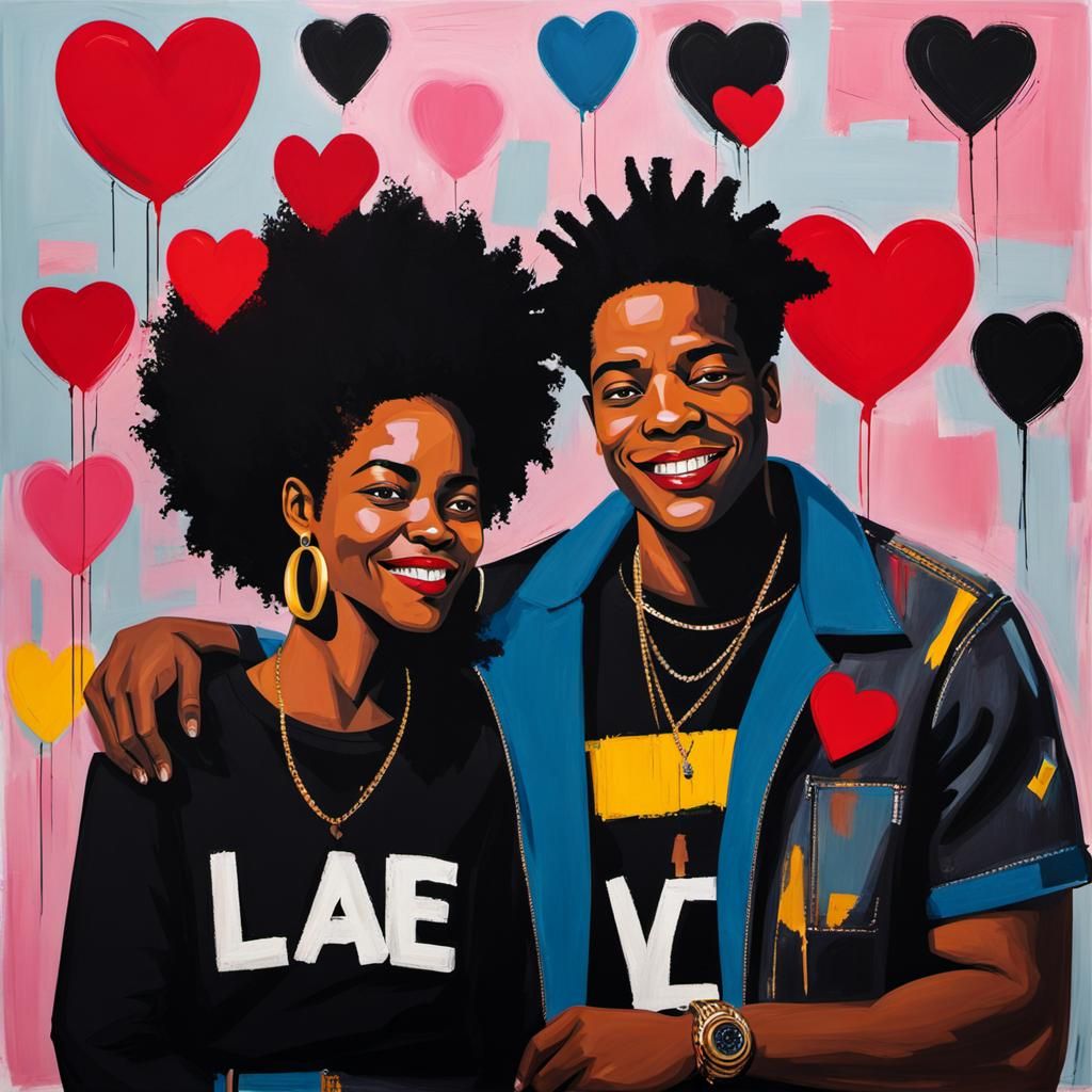 Valentine's Day: Black Couple in Basquiat Style