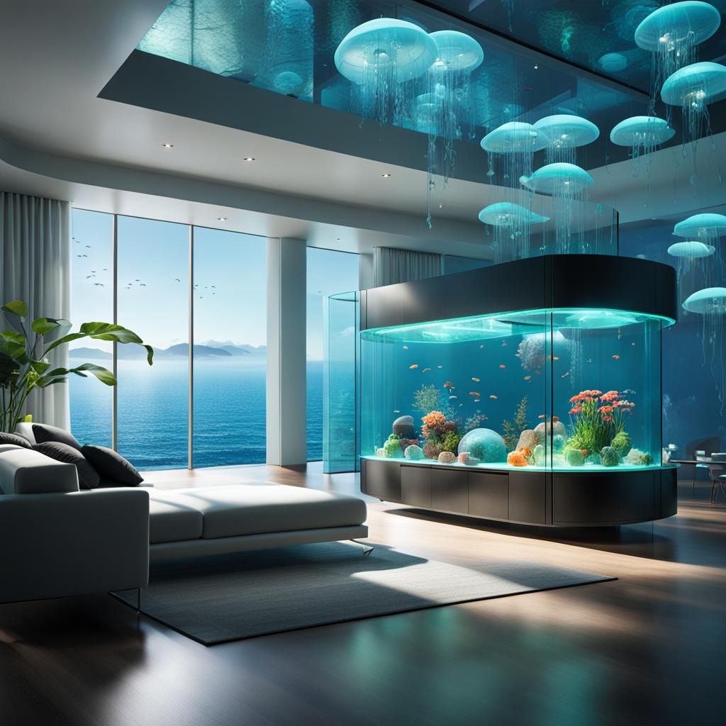 Underwater City Home: Futuristic Glass and Jellyfish