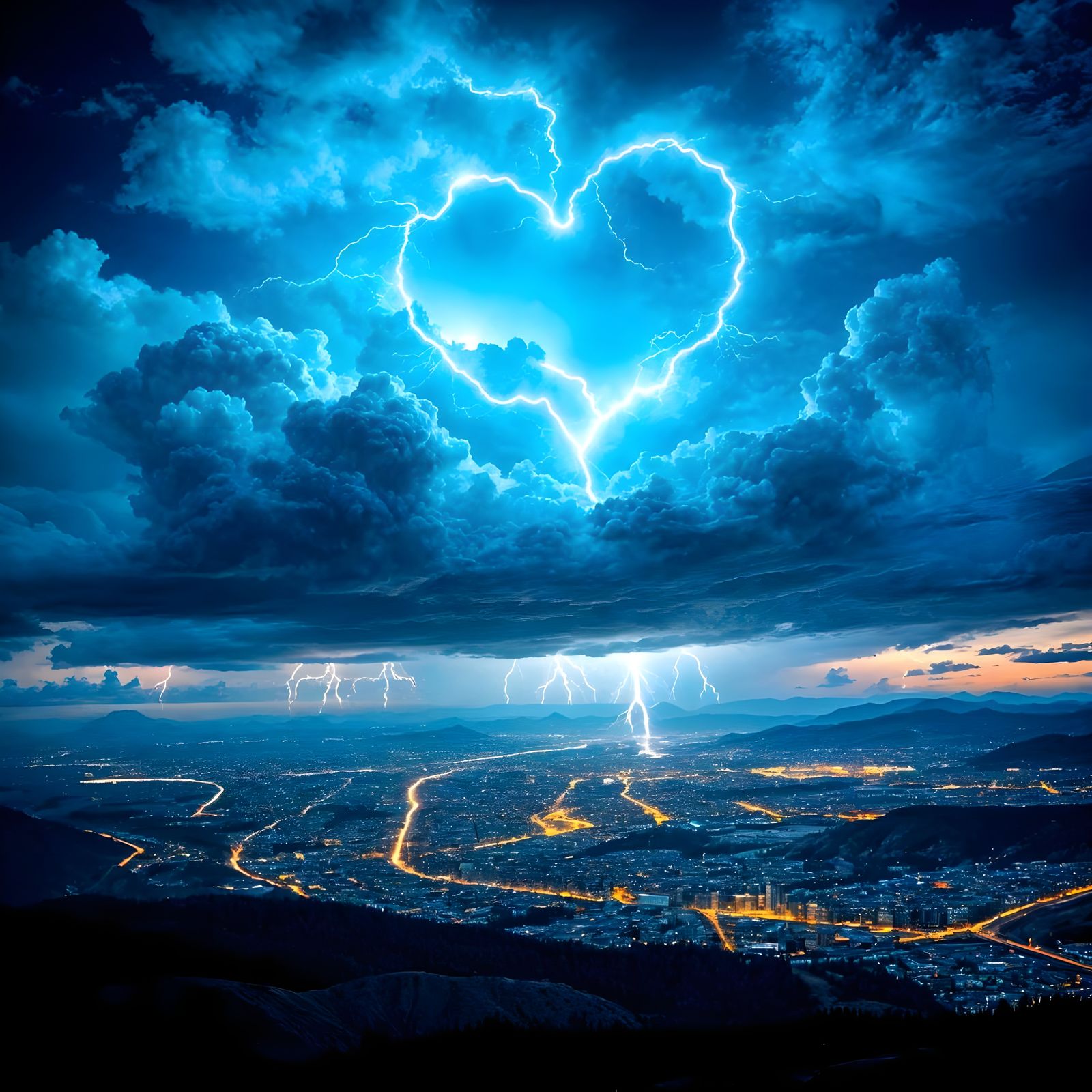 Electric Blue Heart Lights Up the Night Sky