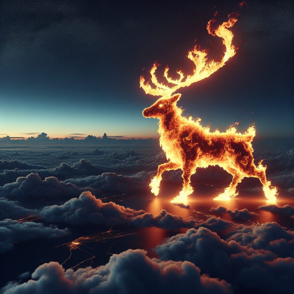 Majestic Flame Reindeer Dominates Darkening Twilight Sky