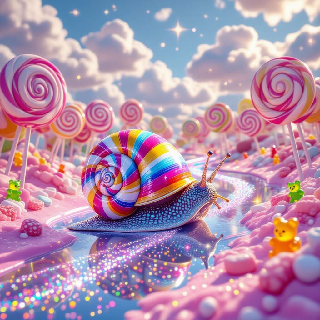 Candy Forest Snail with Glitter Trail in Hyperrealism