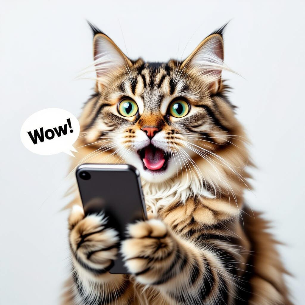 Surprised Cat Reacts to Shocking News on Smartphone