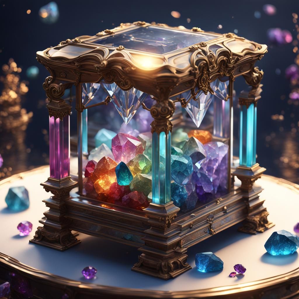 Elegant Crystal Music Box in Detailed Digital Art
