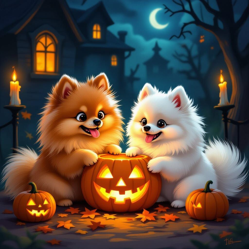 Pomeranians Carve Jack O Lanterns at Haunted House