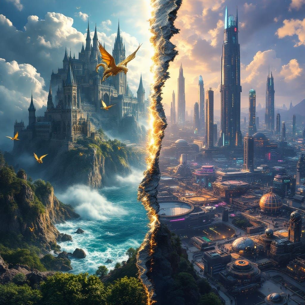 Realms Divided by Metallic Staples: Fantasy Meets Futuristic...