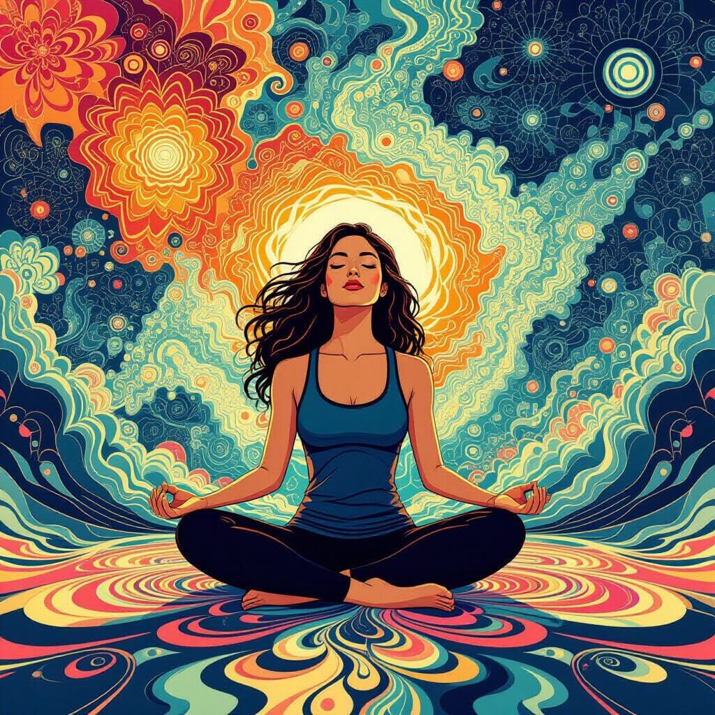 Meditative Fractal Woman in Psychedelic Landscape