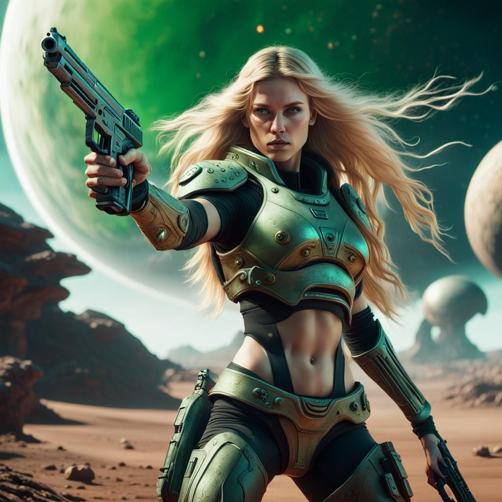 Female Warrior on Alien Planet in Detailed Matte Painting