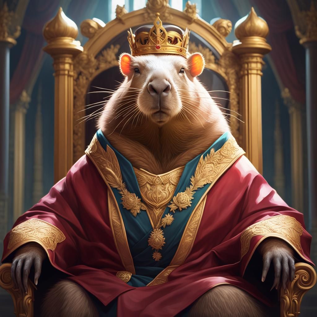 Capybara King on Throne: Art Nouveau Portrait