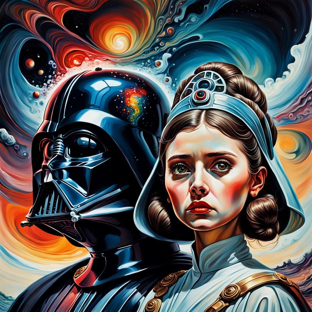 Surreal Darth Vader and Princess Leia Oil Painting