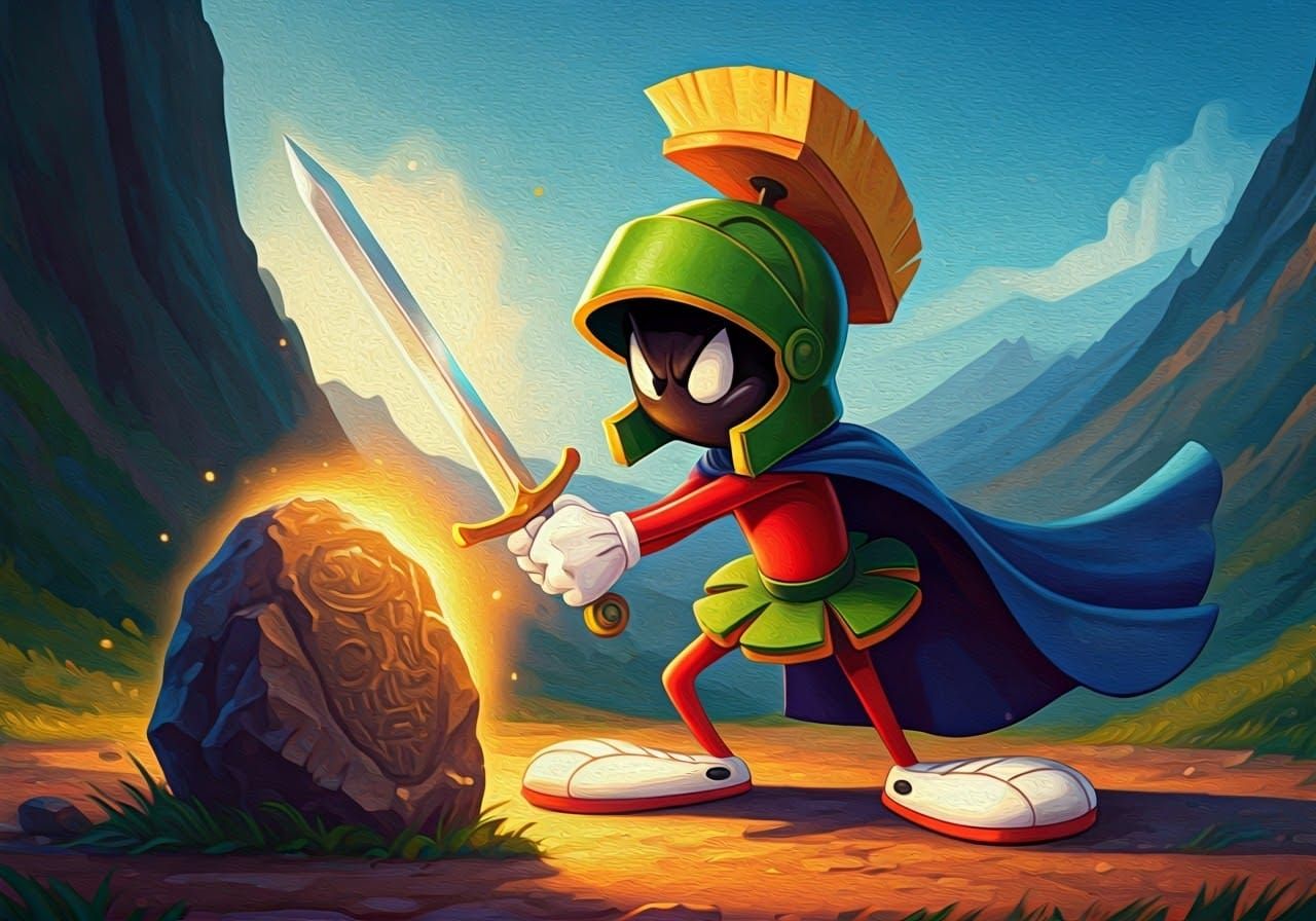 Marvin the Martian as King Arthur in Gouache Watercolor