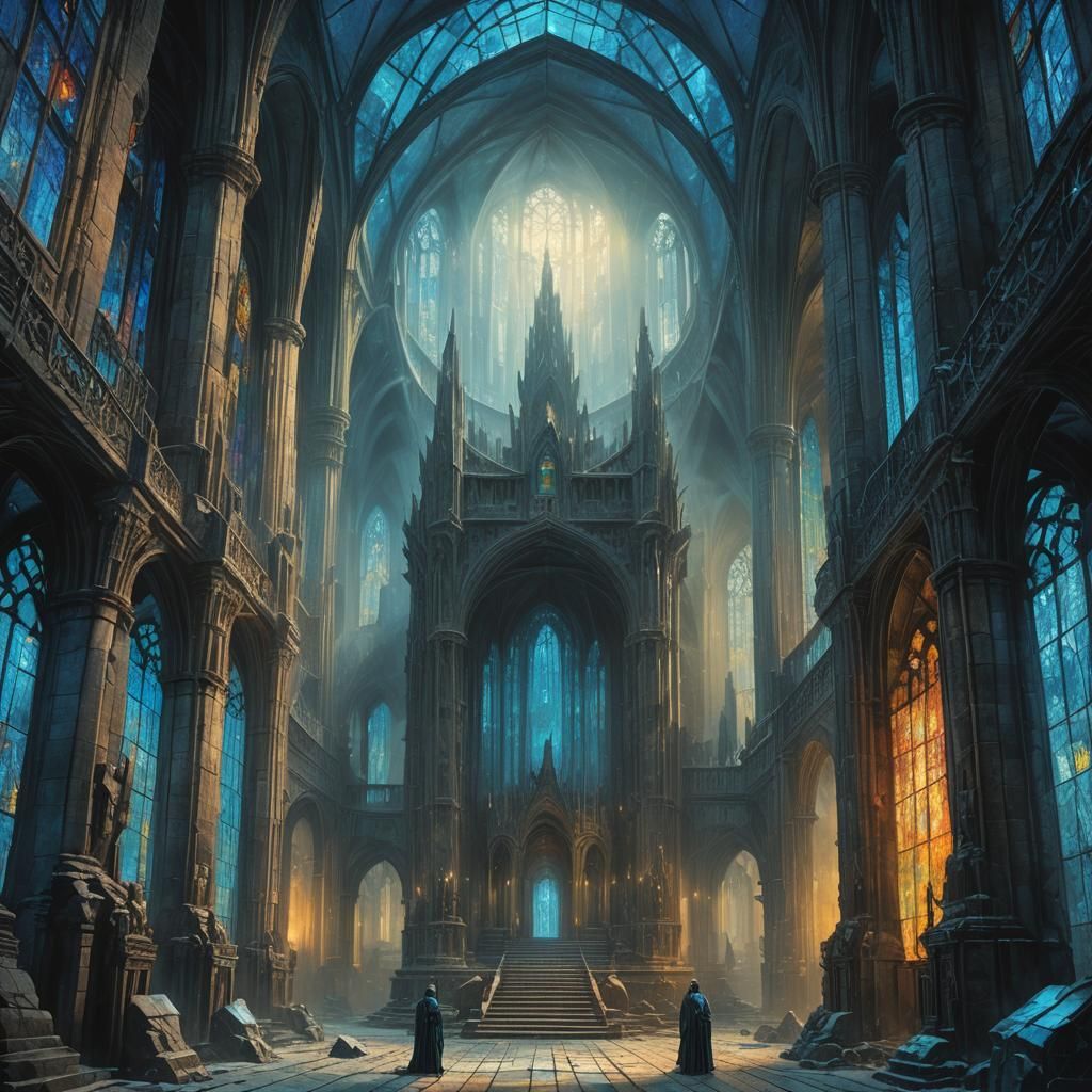 Dark Fantasy Temple Nave in Gothic Style