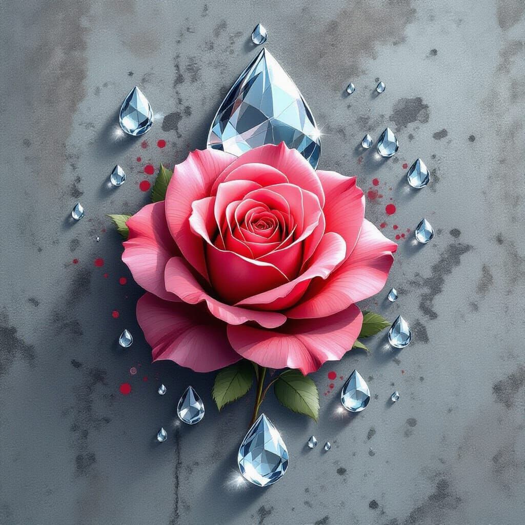 Teardrop Red Rose on Textured Concrete, Digital Art