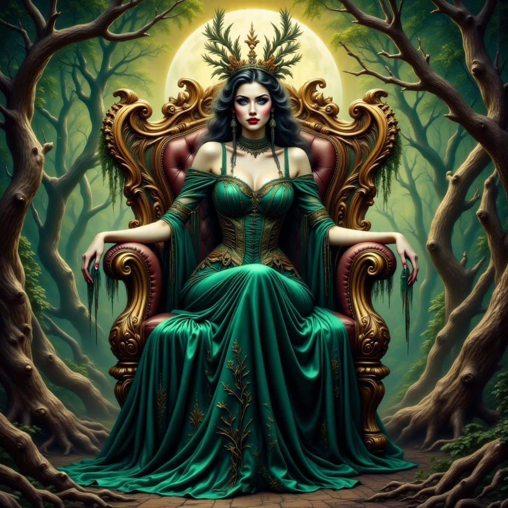 Dark Fantasy Queen Reigns in Haunted Forest