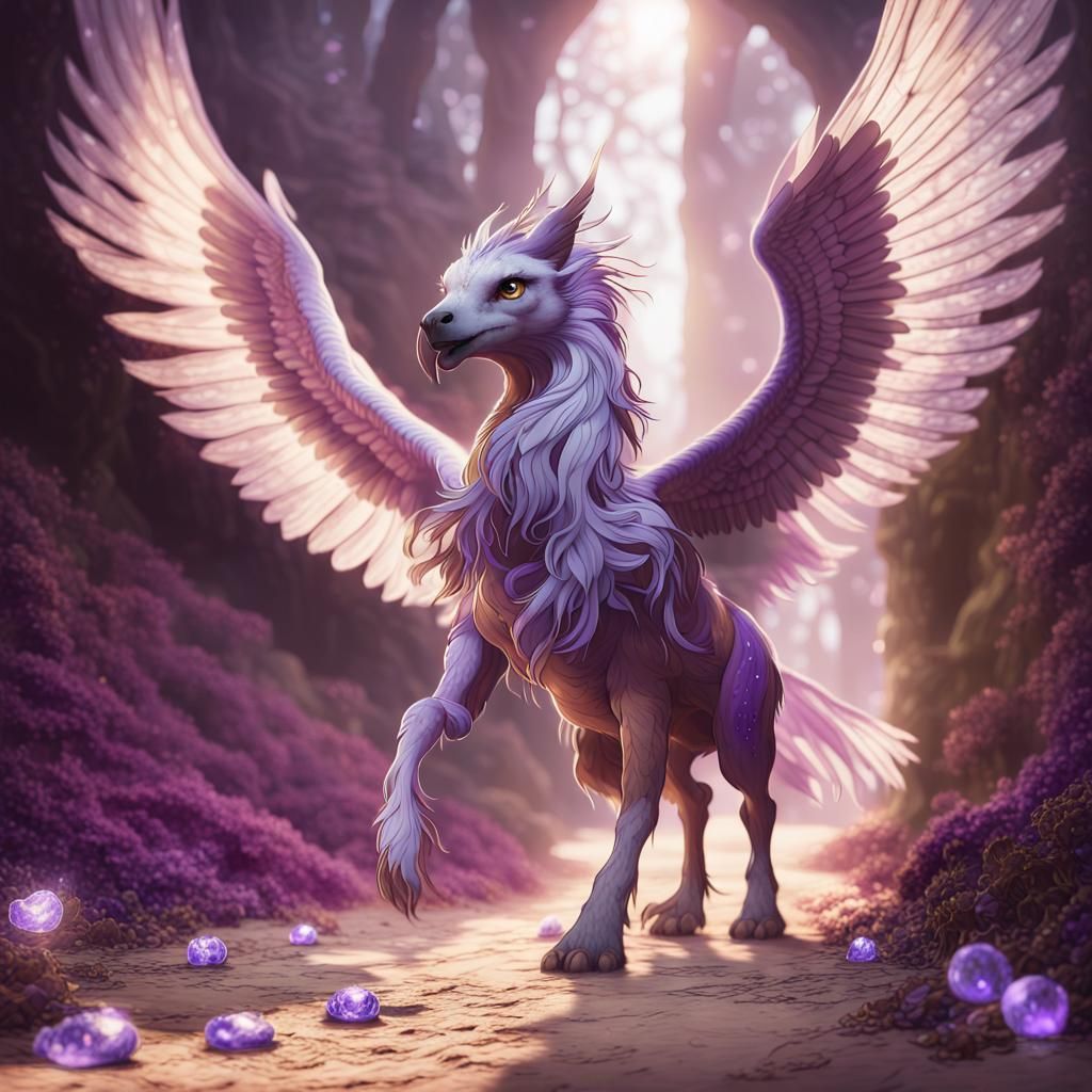 Resurrected Hippogriff Collecting Stones, Fantasy Art