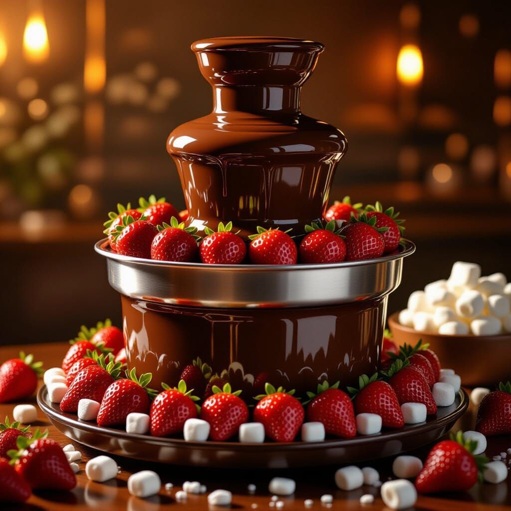 Decadent Chocolate Fountain with Strawberries & Marshmallows