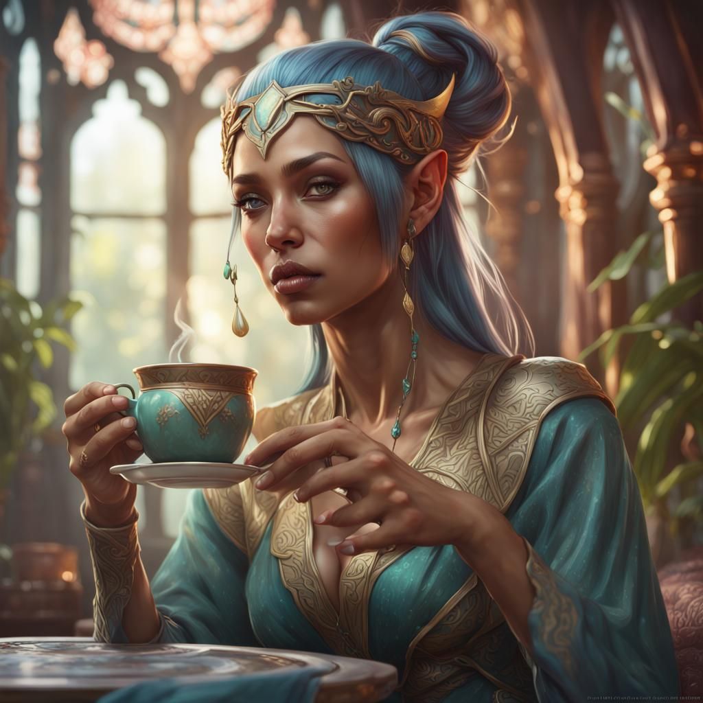 Exotic Elven Woman Portrait in Hyperdetailed Style