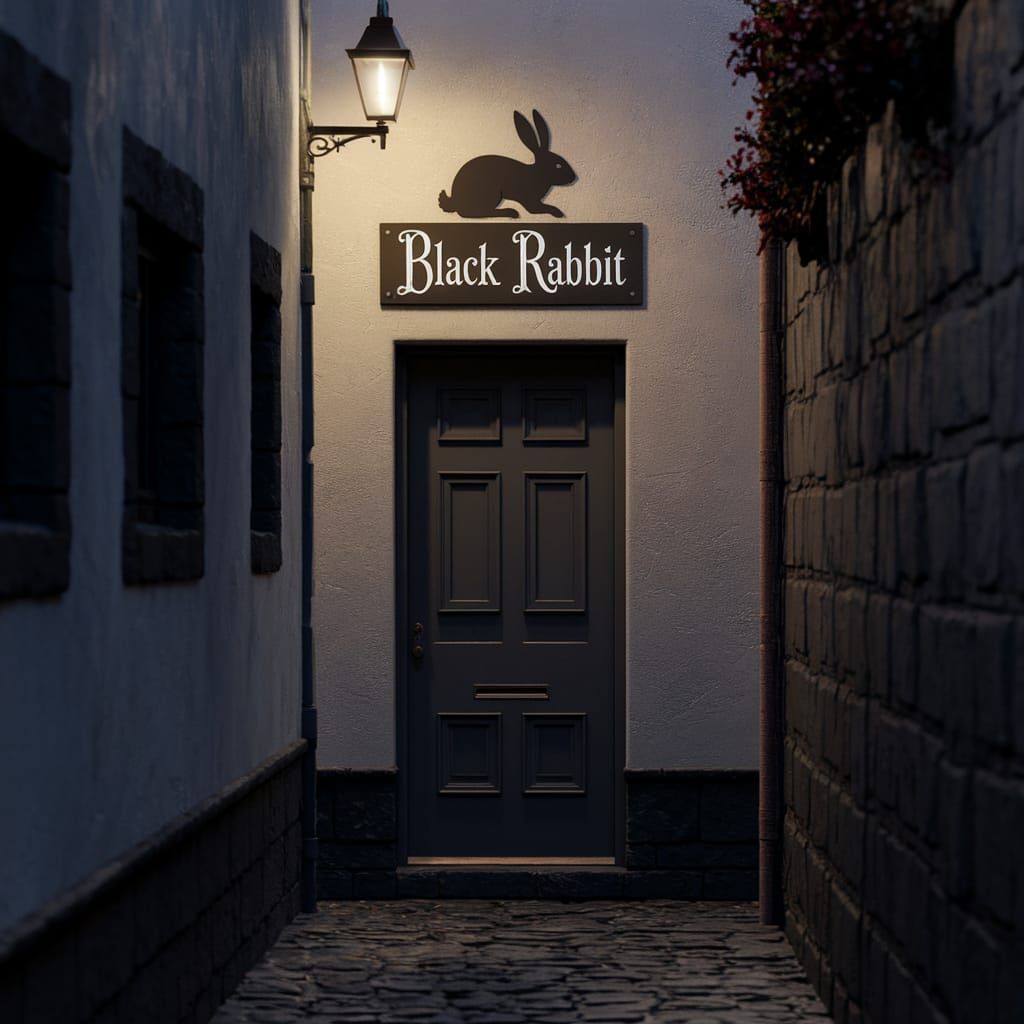 Fantasy Sign Above Cobbled Street: Black Rabbit