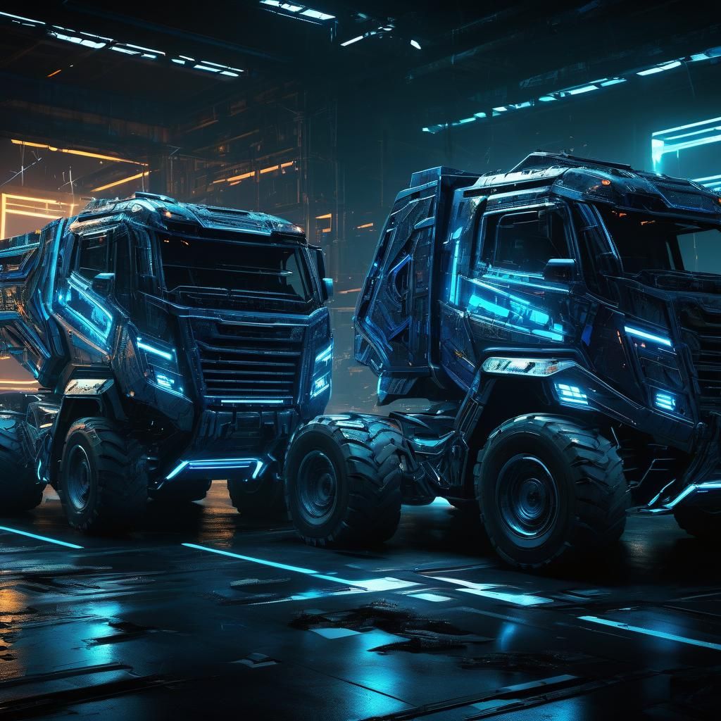 Futuristic Trucks Clash in Cyberpunk Cage Fight