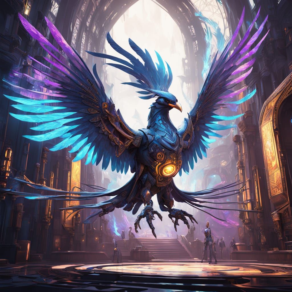 Cyberpunk Phoenix in Electric Blue Hues