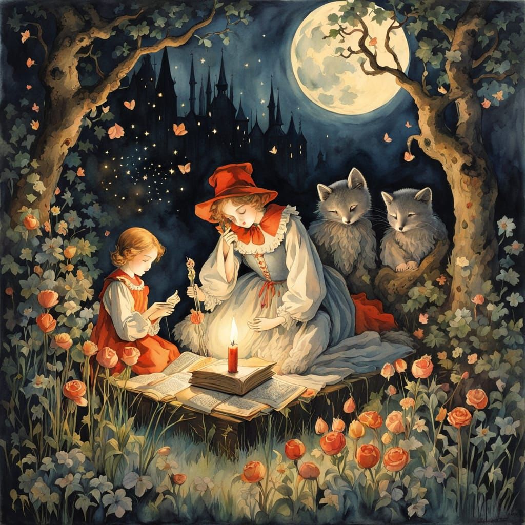 Ethereal Watercolor Illustration of Moonlit Invitation