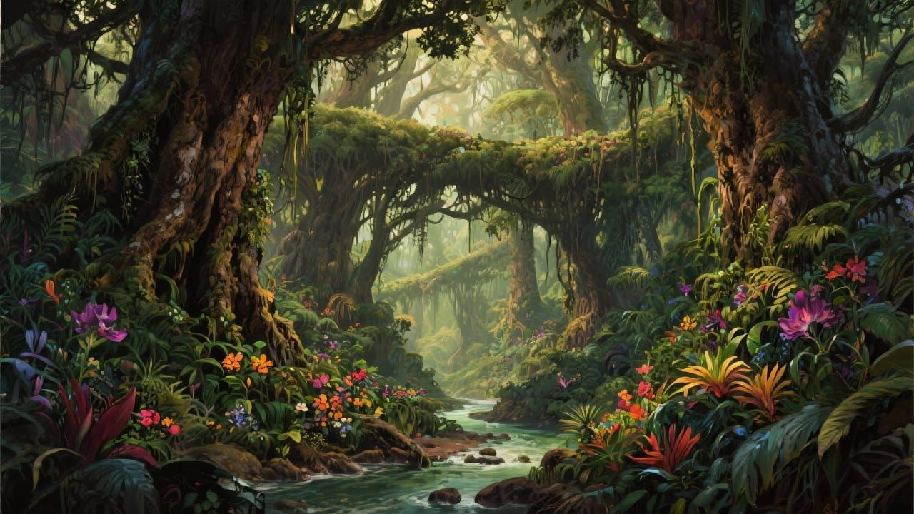 Lush Jungle Valley in Frazetta Style