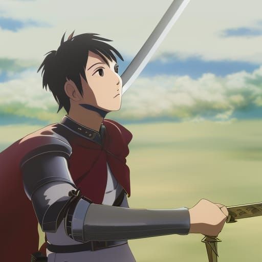 Anime Knight with Sword in Ghibli Style