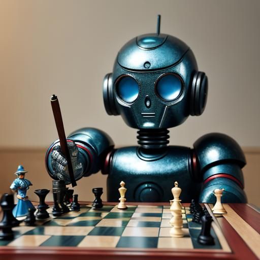 Robot and Barbie Play Chess, Vintage Photo