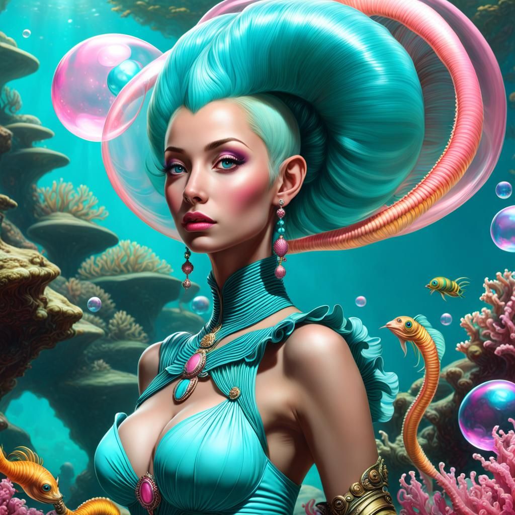 Extraterrestrial Warlock Girl in Bubble Dome, Photorealistic...