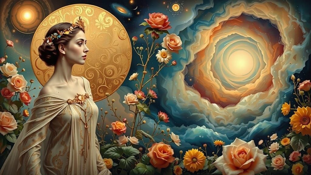 Fractal Goddess Portrait in Klimt Golden Style