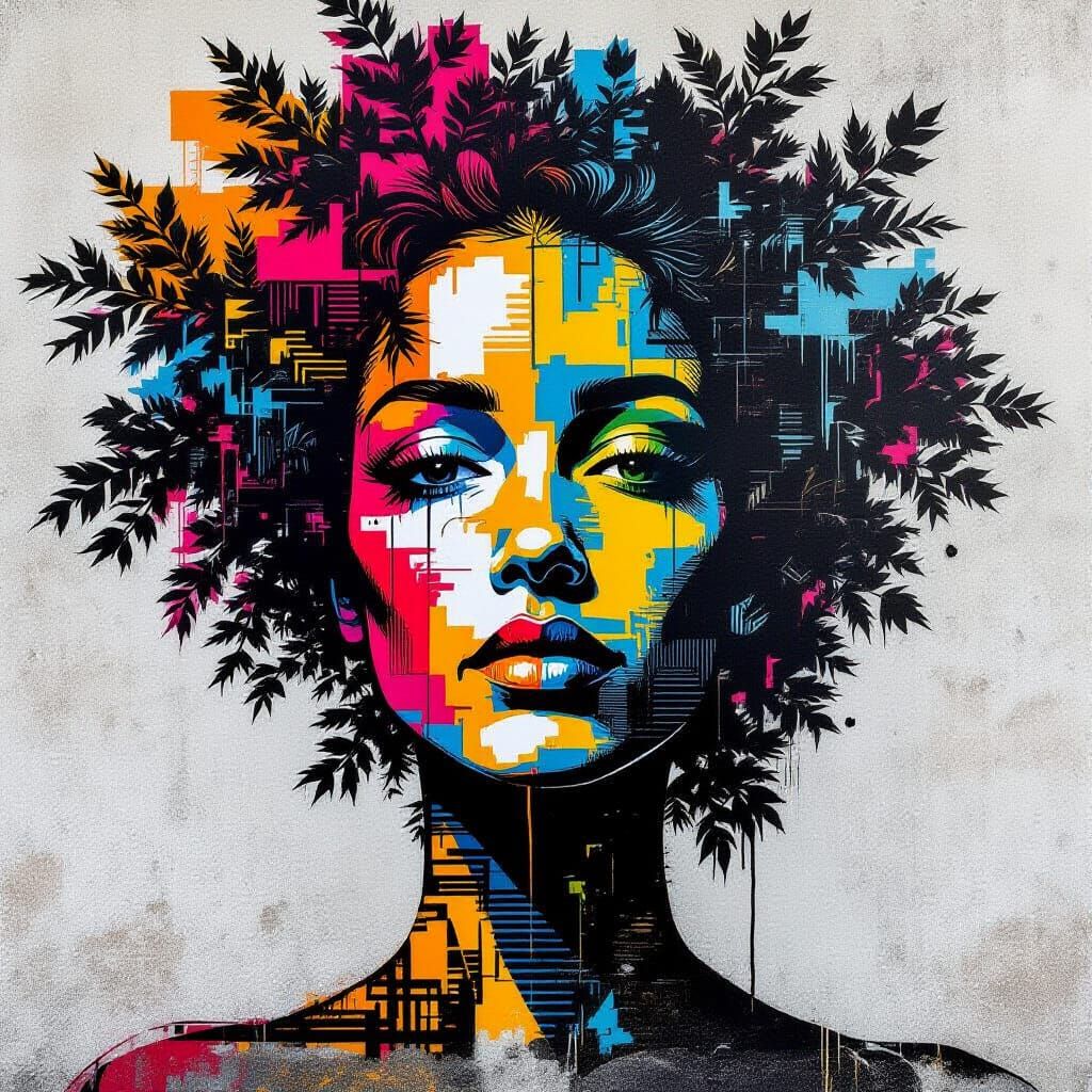 Tree with Stencil Markings in Urban Art Style