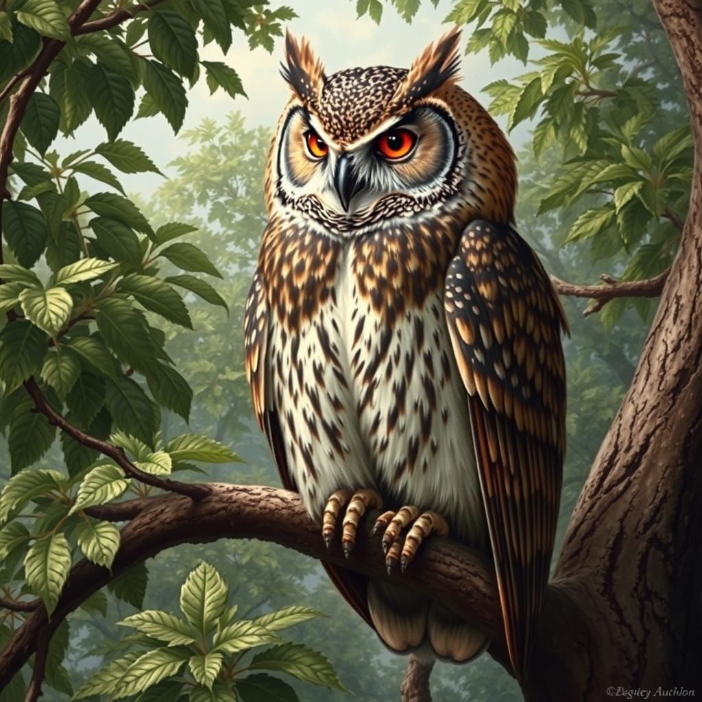 Majestic Owl in Style of Dürer and Audubon