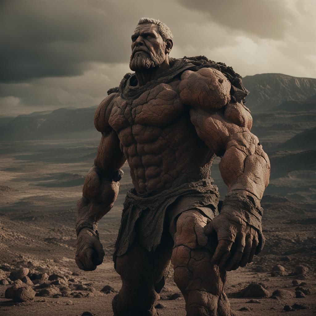 Atlas Holding Desolate Earth: Cinematic Film Still